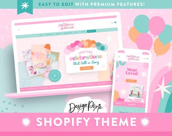 Party Shopify Theme - Fun Ecommerce Website Template for Party Supplies, Balloons, Decor, Event Shops - Store Design CE01 Design Pixie