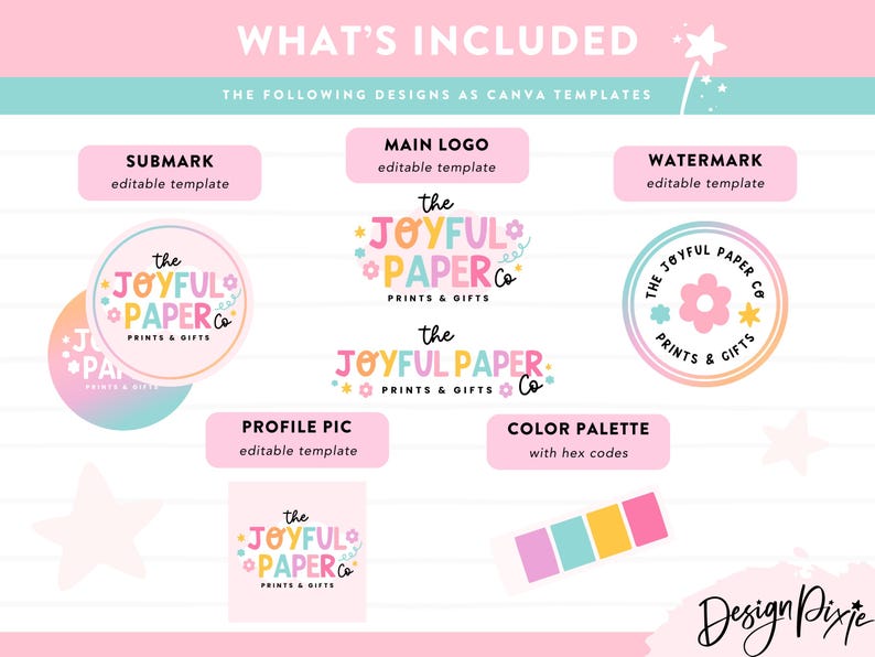 Rainbow Logo Design Template Canva - Editable Logo Design - Flower Star ...