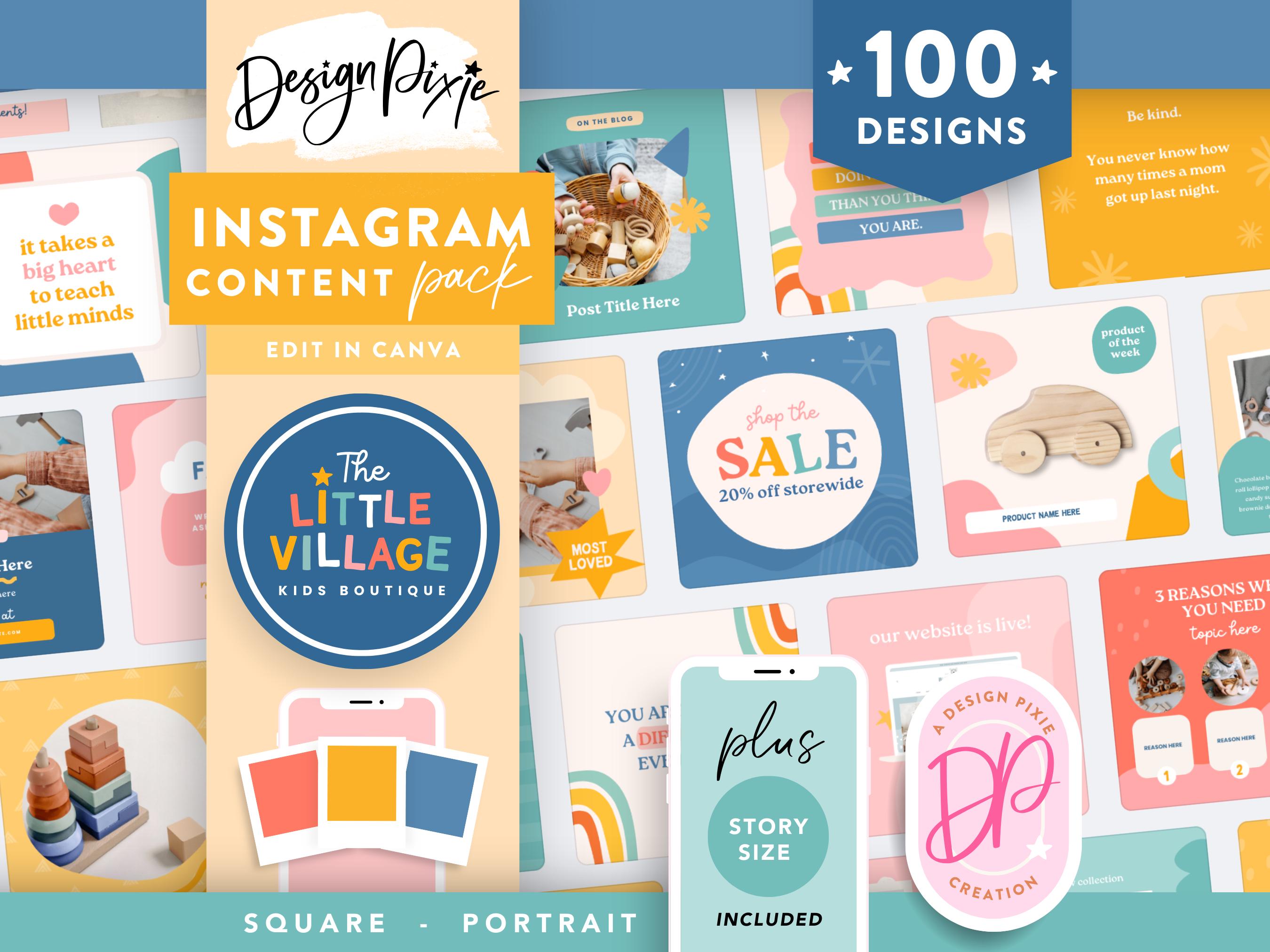 Bright Kids Instagram Templates Canva - Editable Toys, Apparel, Teacher, Parenting Blog - Primary Colors Social Media LV01 TC01 Design Pixie