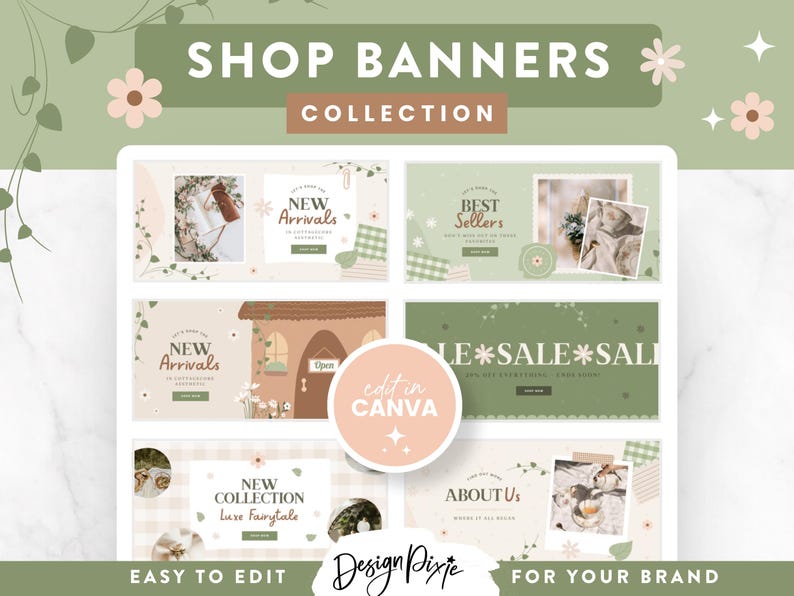 cottagecore Shopify banner templates Canva