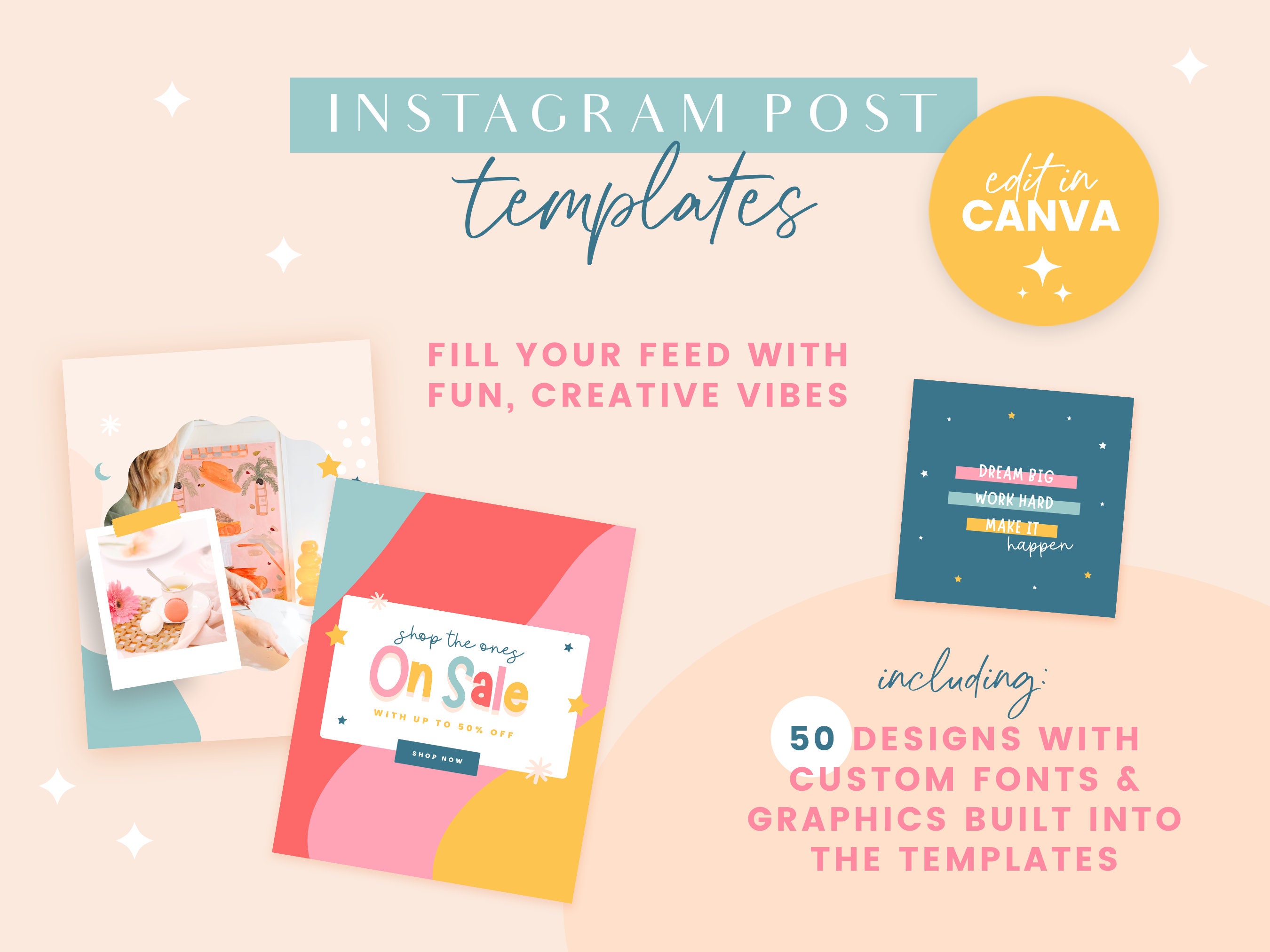 Fun Instagram Post Templates Canva - Social Media Posts - Rainbow ...