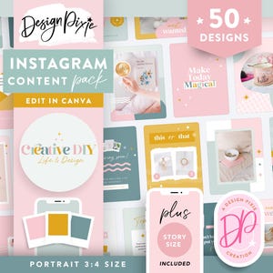 Pastelkleurige Instagram-sjablonen met glitters - bewerkbaar met canva - mooie roze Instagram-branding - CD01 - ontwerp pixie