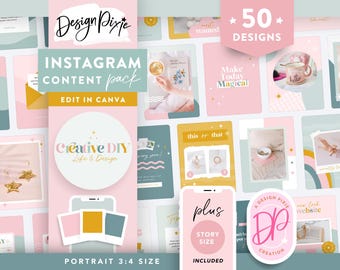 Pastelowe szablony na Instagram z brokatem – Canva Editable – Ładny różowy branding na Instagramie – CD01 – Design Pixie