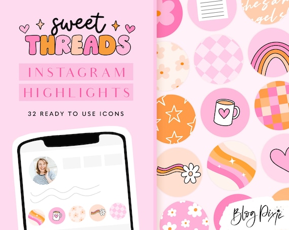 Pink Retro Instagram Highlight Covers - Instagram Highlight Icons - Retro Instagram Branding - 70s branding - ST01 - Blog Pixie