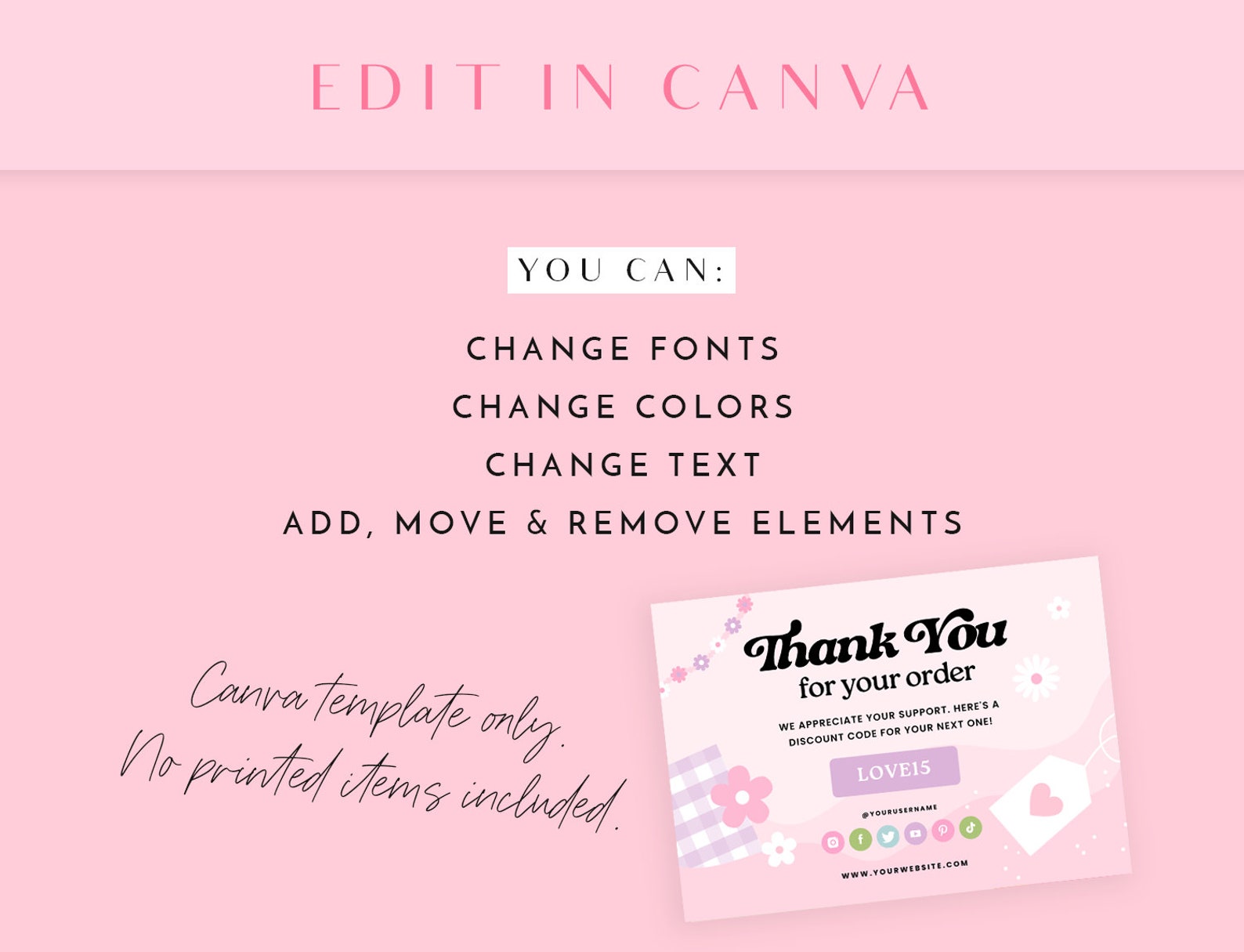 Pink Thank You Card Template - Flower Canva Thankyou Order Card ...