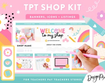 Playful Rainbow TPT Shop Kit - Teachers Pay Teachers - Banner Templates & Listing Mockups Canva - PF01 Design Pixie