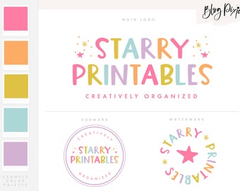Bright Colorful Logo Design - Small Business Logo - Fun Logos - Rainbow Logo - Happy Cute Branding Kit - Retro Logo Design - Blog Pixie