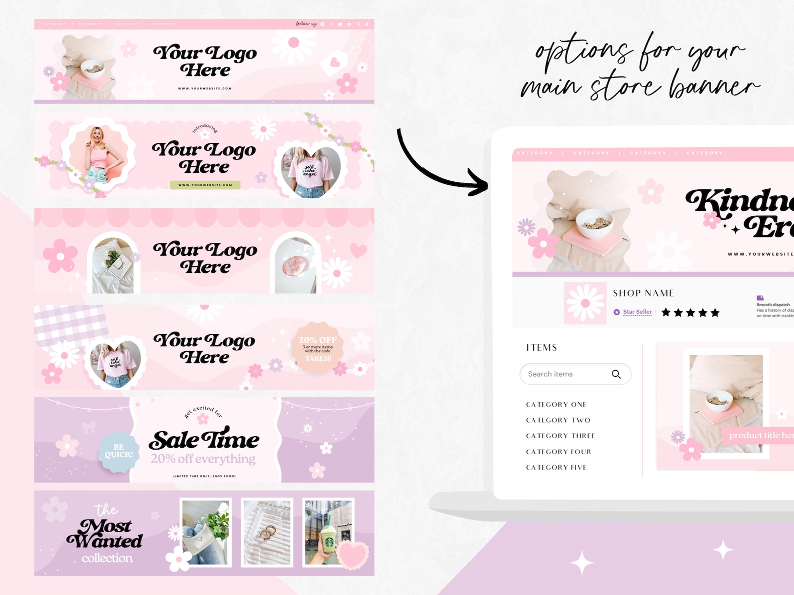 Etsy Shop Kit Pink Purple - Etsy Banner Templates Canva - Etsy Store ...