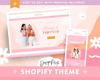 Pink Fashion Shopify Theme - Online Boutique - Shopify Clothing Website - Floral Slideshow Banners - Shopify 2.0 Template DD01 Design Pixie
