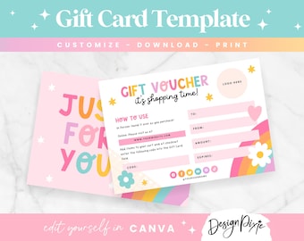 Gift Certificate Template - Editable Gift Card Template Canva - Rainbow Gift Voucher Design - Business Branding - PF01 Blog Pixie