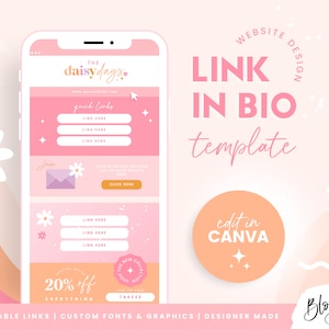 Link no modelo de bio rosa - Canva Links Website - Página de destino do Instagram - Modelo de site Canva - Link de bio para pequenas empresas DD01 Blog Pixie