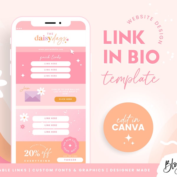 Link in Bio Template Pink - Canva Links Website - Instagram Landing Page - Canva Website Template - Small Business Bio Link DD01 Blog Pixie