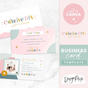 Visitenkarte Vorlage Pastell Regenbogen - Canva Visitenkarten Design - Bearbeitbare Visitenkarte - Business Branding - CD01 - Blog Pixie