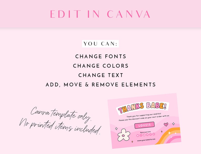 Thank You Card Template Pink Retro- Canva Thankyou Order Card - Fun ...