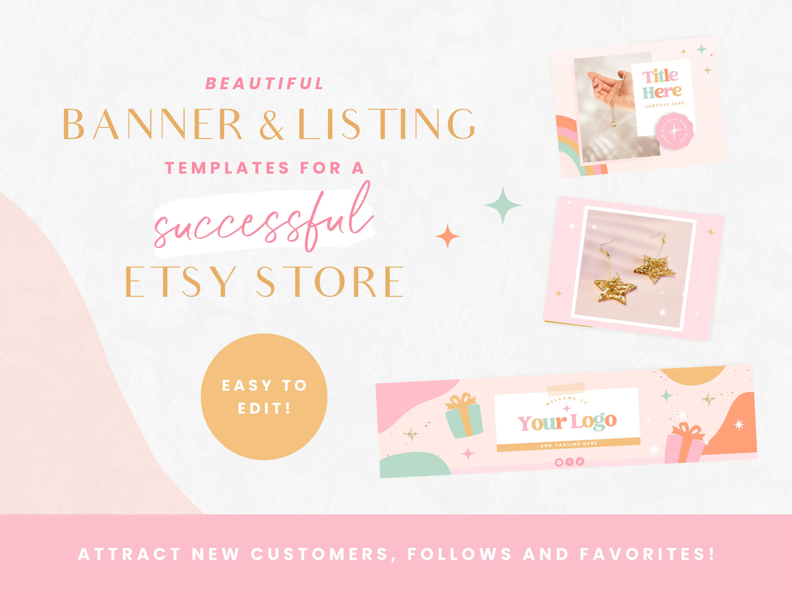 Etsy Shop Kit Pink Rainbow - Etsy Banner Templates Canva - Etsy Store ...