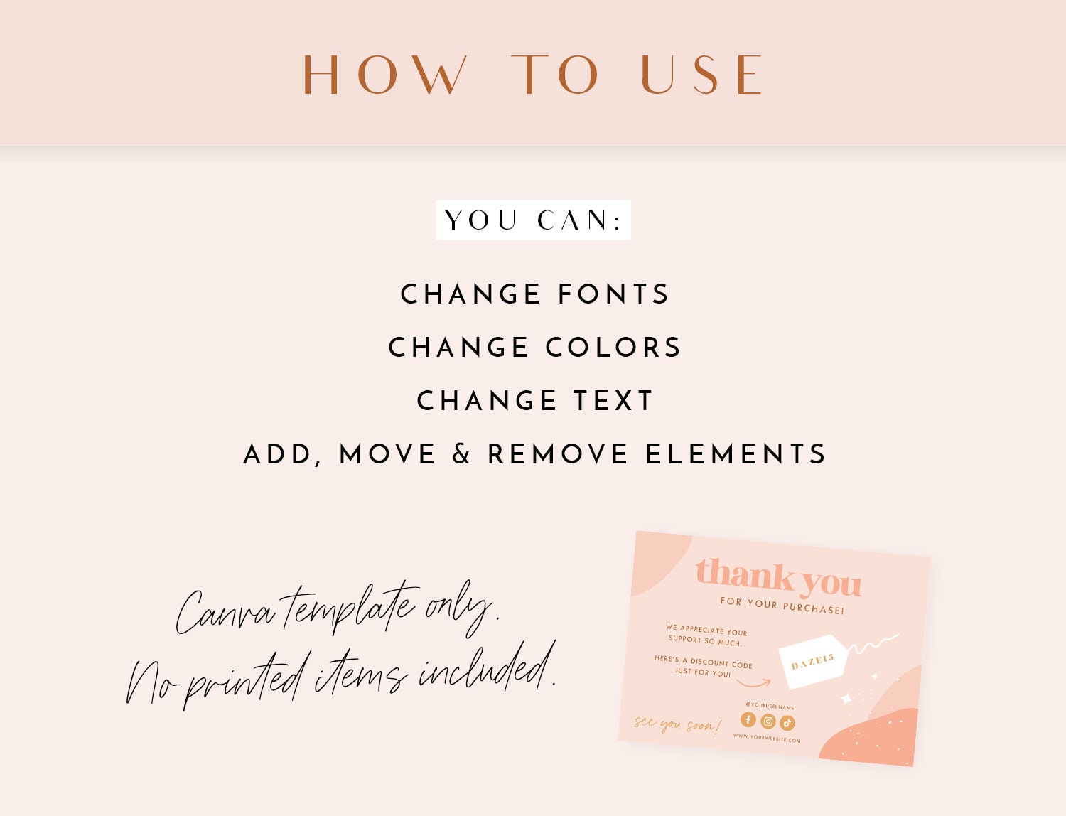 Thank You Card Template - Pink Canva Thankyou Order Card - Boho Design ...