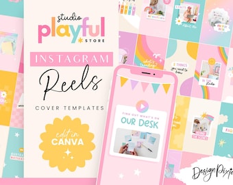 Instagram Reel Templates Canva - Rainbow Reel Cover Templates - Instagram Video Ideas - Tiktok Covers - Social Playful PF01 Blog Pixie