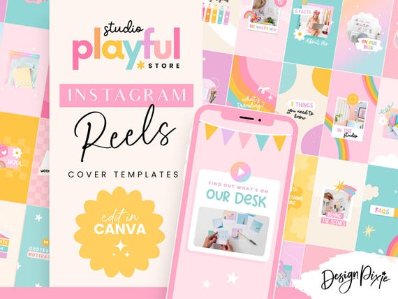 Instagram Reel Templates Canva - Rainbow Reel Cover Templates - Instagram Video Ideas - Tiktok Covers - Social Playful PF01 Blog Pixie