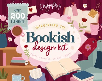 Bookish Design Kit - Cute Graphics for Book Merch - SVG Clipart and Font Bundle - Cottagecore Branding - Color Palettes - BC01 Design Pixie