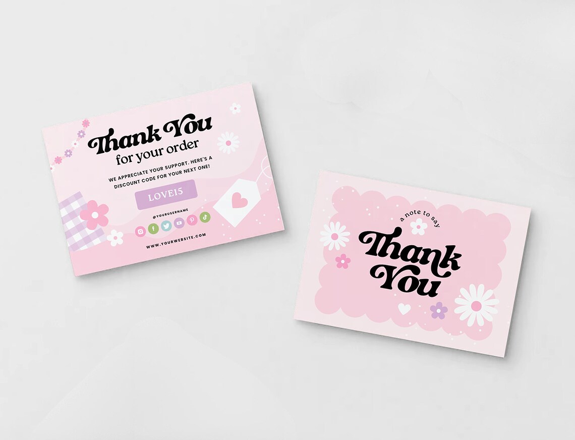 Pink Thank You Card Template - Flower Canva Thankyou Order Card ...