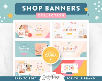 Fun Shopify Banner Templates Canva - Shopify Store Banners - Rainbow Website Design - Customizable Ecommerce Graphics - CC01 - Blog Pixie