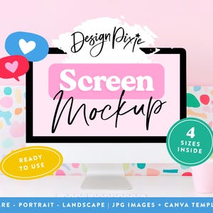 Brillanter Regenbogen iMac Mockup - Desktop Canva Template - Design Pixie