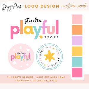 Création de Logo arc-en-ciel - Kit de marque ludique - Logo de la boutique Etsy - Logo de petite entreprise - Design Pixie PF01