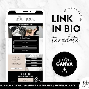 Link in Bio Website Template Canva - Instagram Landing Page - Modern Luxe Canva Website Template - Marketing Boutique Design LE01 Blog Pixie