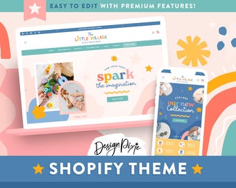 Little Village Shopify Theme - Primary Colors Kids Boutique Website - Childrens Toy Shop, Classroom, Educational Store - LV01 Design Pixie