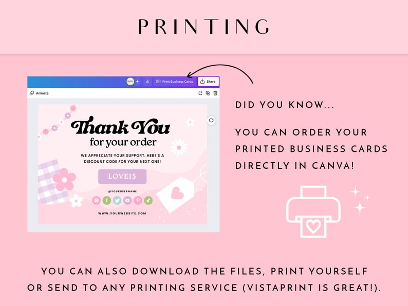 Pink Thank You Card Template - Flower Canva Thankyou Order Card ...