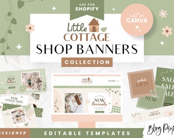 Cottagecore Shopify Banner Templates Canva - Sage Green Store Banner Designs - Shop Branding Kit - Editable Shop Templates CG01 - Blog Pixie