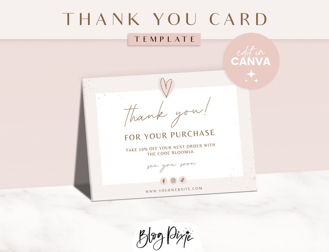 Thank You Card Template Canva Blush Pink Thankyou Order Card Thank You ...