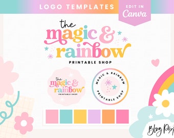 Rainbow Logo Design Template - Editable Canva Logo Design - Retro Rainbow Logo for Small Business - Colorful Logo With Stars PF01 Blog Pixie