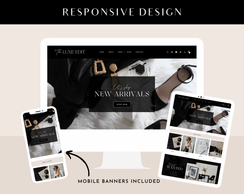 Shopify Theme Black and White Minimal Shopify site Design Etsy