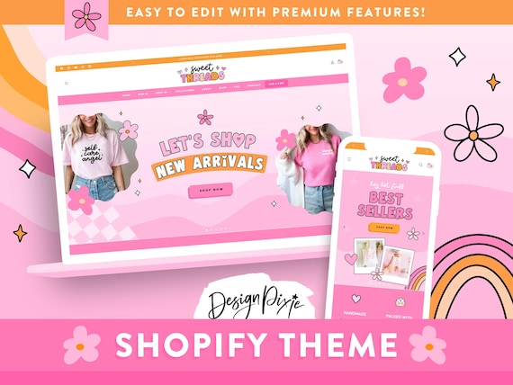 Pink Retro Shopify Theme Template - Ecommerce Boutique - Hot Pink Shopify Website Banners - Shopify 2.0 - ST01 - Design Pixie