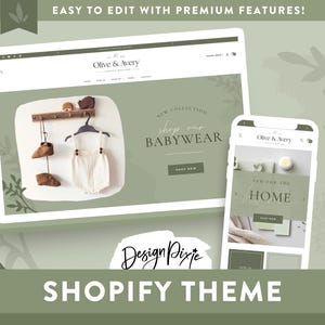 Olive And Avery Shopify Theme - Website Template - Olive Green Shopify Store Baby Lifestyle Gift Boutique - Business OA01 Design Pixie