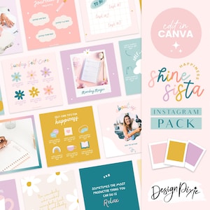 Instagram Post Templates Canva - Pastel Rainbow Pink Instagram Branding - Positivity Self Care Instagram - Shine Sista - SH01 - Blog Pixie