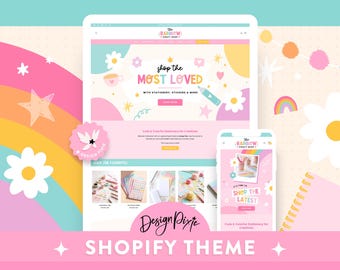 Rainbow Craft Shopify Theme - Playful Shopify Template for Art, Stationery, Digital Products - Creative Aesthetic Website PF01 Design Pixie