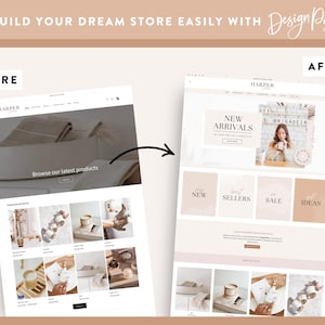 Peut inclure: Comparaison de la conception d'un site web avant et apr&egrave;s. L'image "avant" pr&eacute;sente une mise en page simple. L'image "apr&egrave;s" montre un site web repens&eacute; avec une esth&eacute;tique moderne, avec une banni&egrave;re "Nouveaut&eacute;s" et des images de produits.