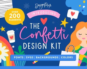 Confetti Design Kit - Cute SVG Graphics - Creative Fonts - Rainbow Clipart Color HEX Palettes - Canva, Cricut, Procreate - CF01 Design Pixie