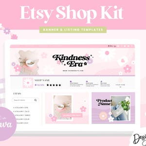 Etsy Shop Kit Pink Purple - Etsy Banner Templates Canva - Etsy Store Logo Design - Pastel Retro Branding - KE01 - Blog Pixie