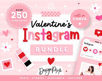 Valentines Instagram Templates Canva - Valentine Instagram Story Ideas - Valentines Day Marketing Post Templates - Pink Red CQ01 Blog Pixie