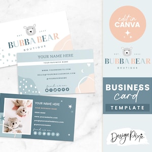 Sjabloon babyblauw visitekaartje - Bear Canva-visitekaartje - Branding Kids Baby Boutique - bewerkbaar visitekaartje - BR01 Blog Pixie