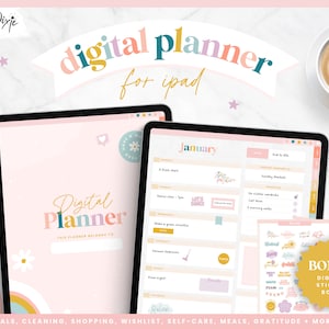 Digitaler Planer 2025 - Undatierter Goodnotes Planer - Digitale Aufkleber - Bunter Self Care Planer - Regenbogen iPad Planer - SH01 - Blog Pixie