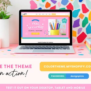 Konfetti Shopify Theme - Helles Buntes Online-Shop-Design - Shopilly Template Digitale Produkte - Kreative Shop-Website - Gussform-CV01 Design-Pixie Bild 3