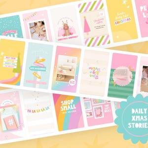 Christmas Instagram story templates to edit in Canva in playful rainbow branding