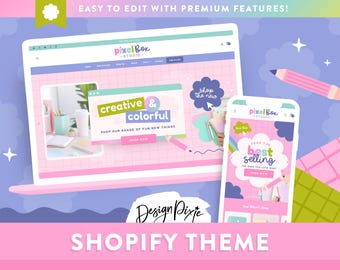 Farbenfrohes Shopware Theme für kleine Unternehmen - Kreative Website Vorlage - Digitaler Produkt Shop - PB1 Design Pixie
