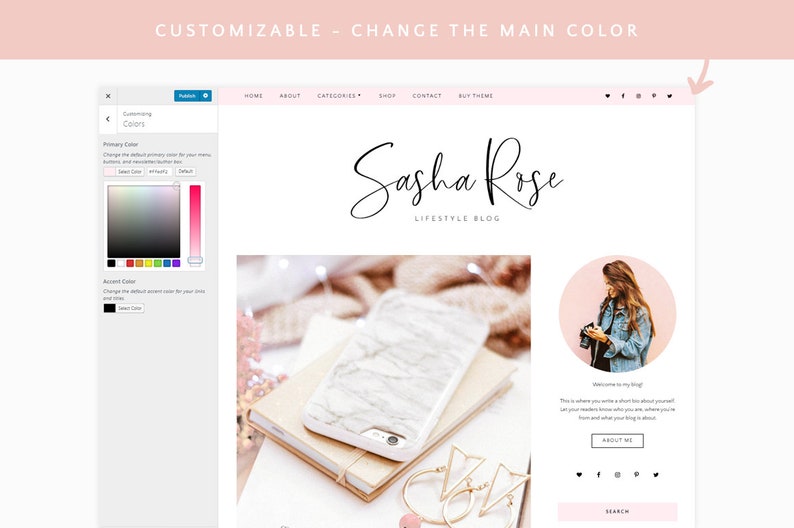 Wordpress Theme Wordpress Theme for Bloggers Wordpress Blog Responsive Wordpress Themes Feminine Design Free Font Blog Pixie image 2