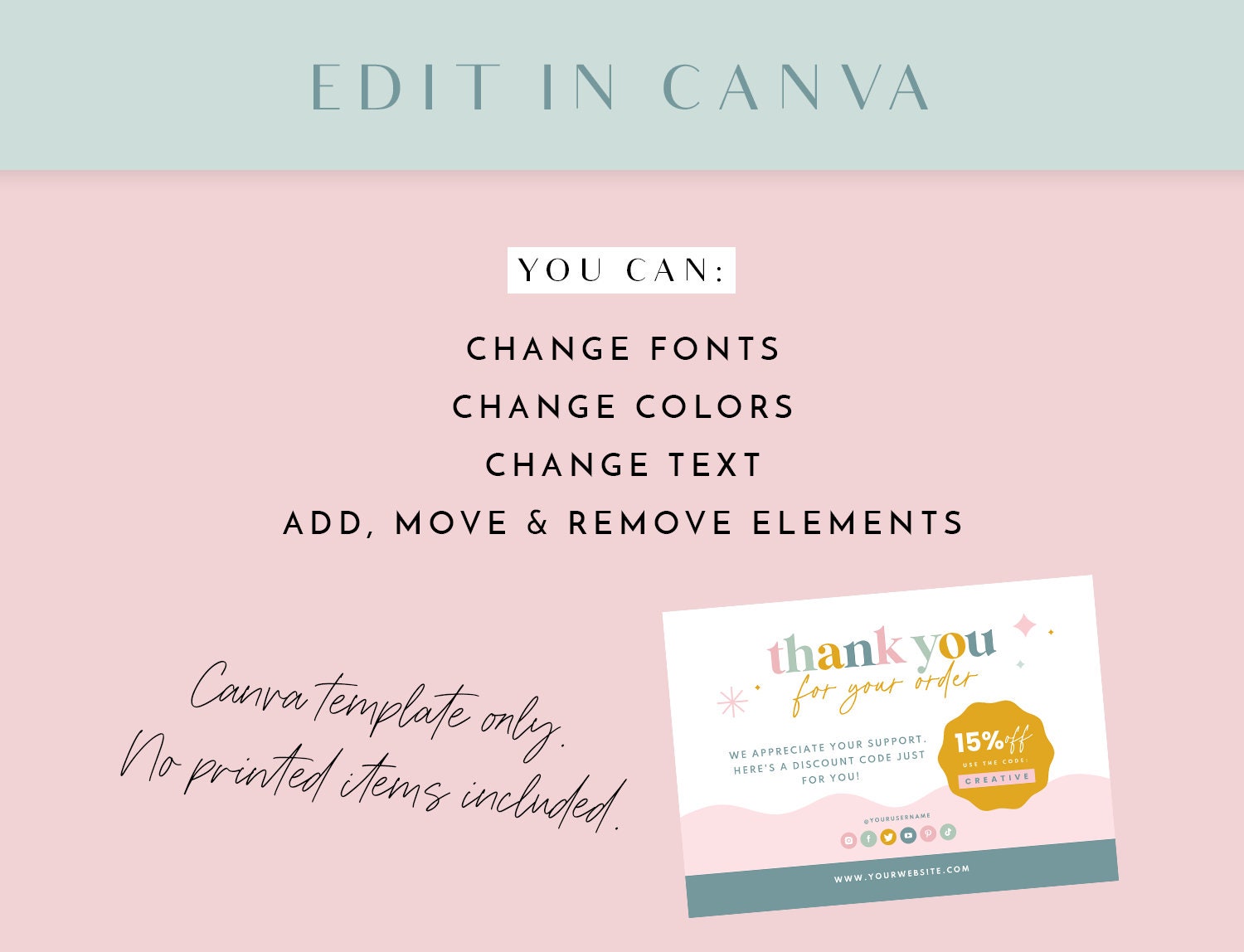 Thank You Card Template Canva - Pastel Rainbow Branding Design - Canva ...