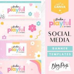 Social Media Templates Canva - Facebook Banner Templates - Playful Rainbow Branding Kit - Facebook Group Cover Image PF01 Blog Pixie